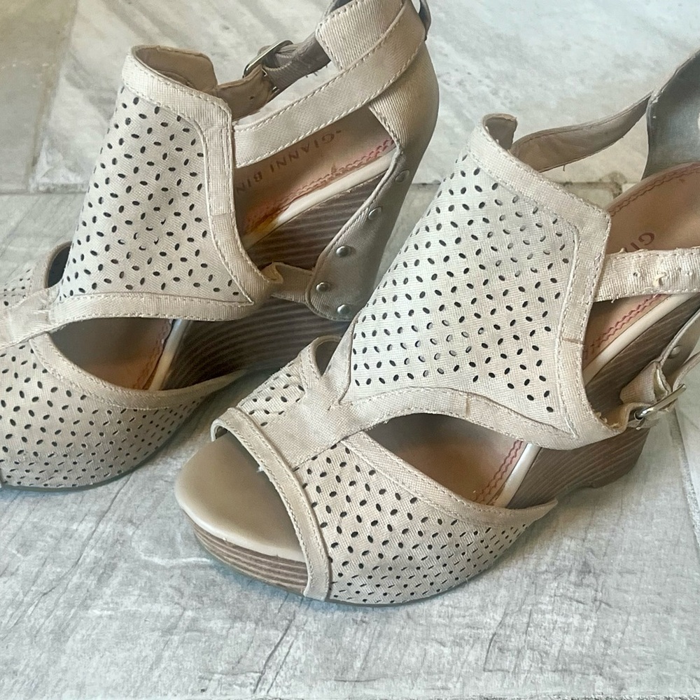 Gianni Bini Tan Wedge Sandals with Ankle Strap